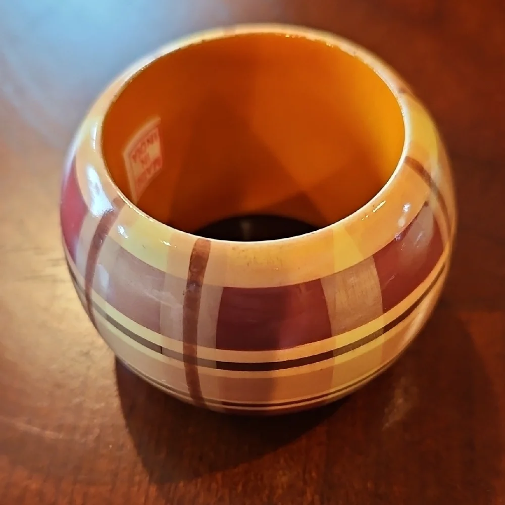 Vintage Plaid Wooden Napkin Rings - Set of 4, Made in India (Set #1)